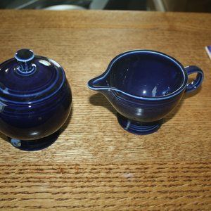 Fiestaware Cobalt Blue Creamer and Sugar